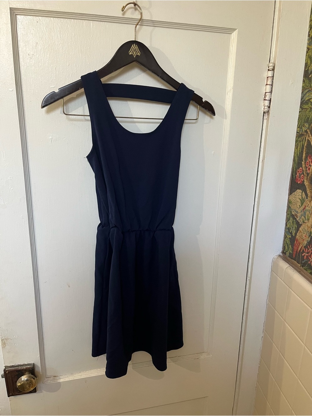 Pink Rose Navy Blue Sleeveless Open Back Mini Dress Size S EUC